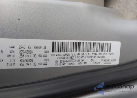 2008 Dodge Grand Caravan Se z USA, uszkodzony, nr VIN 2D8HN44H38R729480